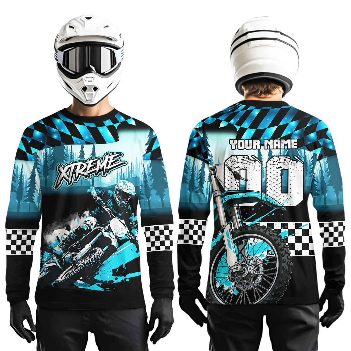 Personalized Turquoise Motocross Jersey for Adult Kids Extreme Racing Shirt UPF30+ Dirt Bike Clothes MHT125