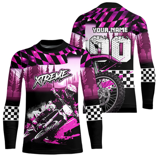 Personalized Pink Motocross Jersey for Adult Kids Extreme Racing Shirt Dirt Bike Clothes MHT125