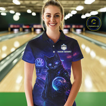 Load image into Gallery viewer, Personalized Neon Cat Bowling Shirt for Women Bowling Team Polo &amp; Quarter-Zip Bowling Outfit QZT884
