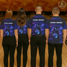 Load image into Gallery viewer, Personalized Neon Cat Bowling Shirt for Men Bowling Team Polo &amp; Quarter-Zip Bowling Outfit QZT884