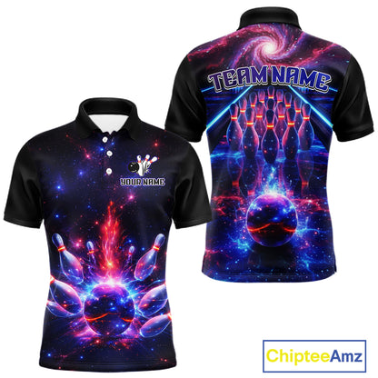 Personalized Galaxy Bowling Shirt Polo & 1/4-Zip for Men Bowling Jersey League QZT837