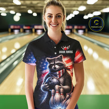 Load image into Gallery viewer, Custom American Flag Raccoon Bowling Shirt Bowling Jersey for Women Patriotic Bowling Polo &amp; 1/4-Zip QZT974