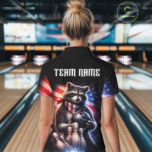 Load image into Gallery viewer, Custom American Flag Raccoon Bowling Shirt Bowling Jersey for Women Patriotic Bowling Polo &amp; 1/4-Zip QZT974