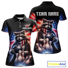 Load image into Gallery viewer, Custom American Flag Raccoon Bowling Shirt Bowling Jersey for Women Patriotic Bowling Polo &amp; 1/4-Zip QZT974