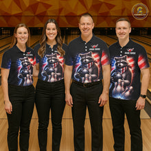 Load image into Gallery viewer, Custom American Flag Raccoon Bowling Shirt Bowling Jersey for Women Patriotic Bowling Polo &amp; 1/4-Zip QZT974
