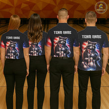 Load image into Gallery viewer, Custom American Flag Raccoon Bowling Shirt Bowling Jersey for Women Patriotic Bowling Polo &amp; 1/4-Zip QZT974