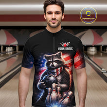 Load image into Gallery viewer, Custom American Flag Raccoon Bowling Shirt Bowling Jersey for Men Patriotic Bowling Polo &amp; 1/4-Zip QZT974