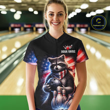 Load image into Gallery viewer, Custom American Flag Raccoon Bowling Shirt Bowling Jersey for Women Patriotic Bowling Polo &amp; 1/4-Zip QZT974
