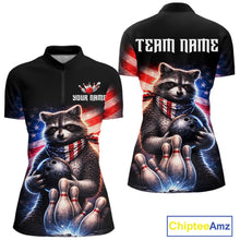 Load image into Gallery viewer, Custom American Flag Raccoon Bowling Shirt Bowling Jersey for Women Patriotic Bowling Polo &amp; 1/4-Zip QZT974