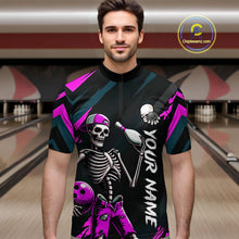 Load image into Gallery viewer, Custom Pink Skull Bowling Team Shirt for Men Polo &amp; 1/4 Zip Bowling League Jersey Bowling Unisex QZT794
