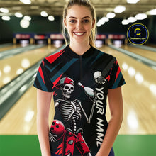 Load image into Gallery viewer, Custom Red Skull Bowling Team Shirt for Women Polo &amp; 1/4 Zip Bowling League Jersey Bowling Gift QZT794