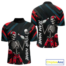 Load image into Gallery viewer, Custom Red Skull Bowling Team Shirt for Men Polo &amp; 1/4 Zip Bowling League Jersey Bowling Unisex QZT794