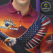 Load image into Gallery viewer, Custom American Eagle Bowling Shirt for Men Sunset Bowling Jersey Patriotic Bowling Outfit QZT975