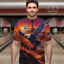 Load image into Gallery viewer, Custom American Eagle Bowling Shirt for Men Sunset Bowling Jersey Patriotic Bowling Outfit QZT975