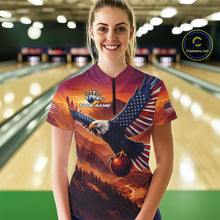 Load image into Gallery viewer, Custom American Eagle Bowling Shirt for Women Sunset Bowling Jersey Patriotic QZT975