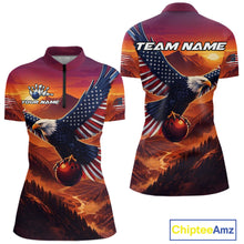 Load image into Gallery viewer, Custom American Eagle Bowling Shirt for Women Sunset Bowling Jersey Patriotic QZT975