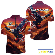 Load image into Gallery viewer, Custom American Eagle Bowling Shirt for Men Sunset Bowling Jersey Patriotic Bowling Outfit QZT975