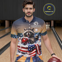 Load image into Gallery viewer, Funny Raccoon Bowling Shirt for Men Custom Patriotic Bowling Jersey US Flag Bowling Outfit QZT976