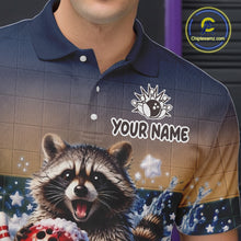 Load image into Gallery viewer, Funny Raccoon Bowling Shirt for Men Custom Patriotic Bowling Jersey US Flag Bowling Outfit QZT976