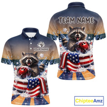 Load image into Gallery viewer, Funny Raccoon Bowling Shirt for Men Custom Patriotic Bowling Jersey US Flag Bowling Outfit QZT976