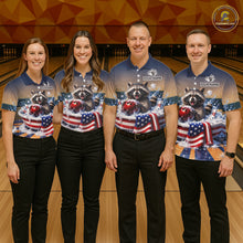 Load image into Gallery viewer, Funny Raccoon Bowling Shirt for Men Custom Patriotic Bowling Jersey US Flag Bowling Outfit QZT976