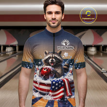 Load image into Gallery viewer, Funny Raccoon Bowling Shirt for Men Custom Patriotic Bowling Jersey US Flag Bowling Outfit QZT976