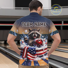 Load image into Gallery viewer, Funny Raccoon Bowling Shirt for Men Custom Patriotic Bowling Jersey US Flag Bowling Outfit QZT976