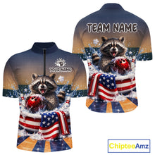 Load image into Gallery viewer, Funny Raccoon Bowling Shirt for Men Custom Patriotic Bowling Jersey US Flag Bowling Outfit QZT976