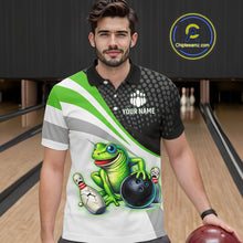 Load image into Gallery viewer, Personalized Funny Green Frog Bowling Shirt Ugly Bowling Jersey Unisex Polo for Men QZT845