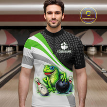 Load image into Gallery viewer, Personalized Funny Green Frog Bowling Shirt Ugly Bowling Jersey Unisex Polo for Men QZT845