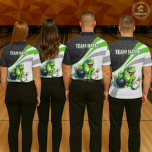 Load image into Gallery viewer, Personalized Funny Green Frog Bowling Shirt Ugly Bowling Jersey Unisex Polo for Women QZT845