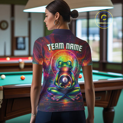 Custom Zen Frog Billiard Shirt for Women 8 Ball Meditation Style Billiard Jersey Pool Shit BHT13