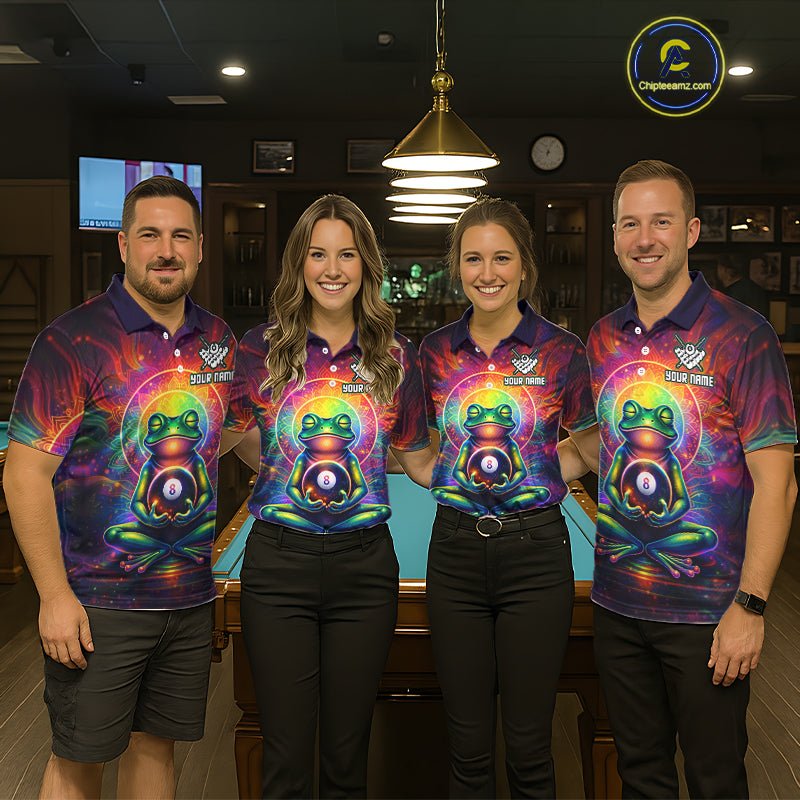 Custom Zen Frog Billiard Shirt for Men 8 Ball Meditation Style Billiard Jersey Pool Shit BHT13