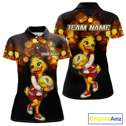Custom Black & Gold Funny Duck Billiard Shirt for Women Billiard Jersey League 9 Ball Pool for Couples BHT14