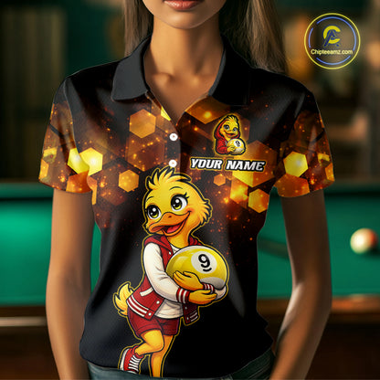 Custom Black & Gold Funny Duck Billiard Shirt for Women Billiard Jersey League 9 Ball Pool for Couples BHT14