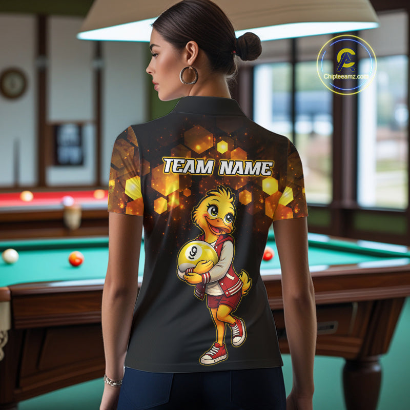 Custom Black & Gold Funny Duck Billiard Shirt for Women Billiard Jersey League 9 Ball Pool for Couples BHT14