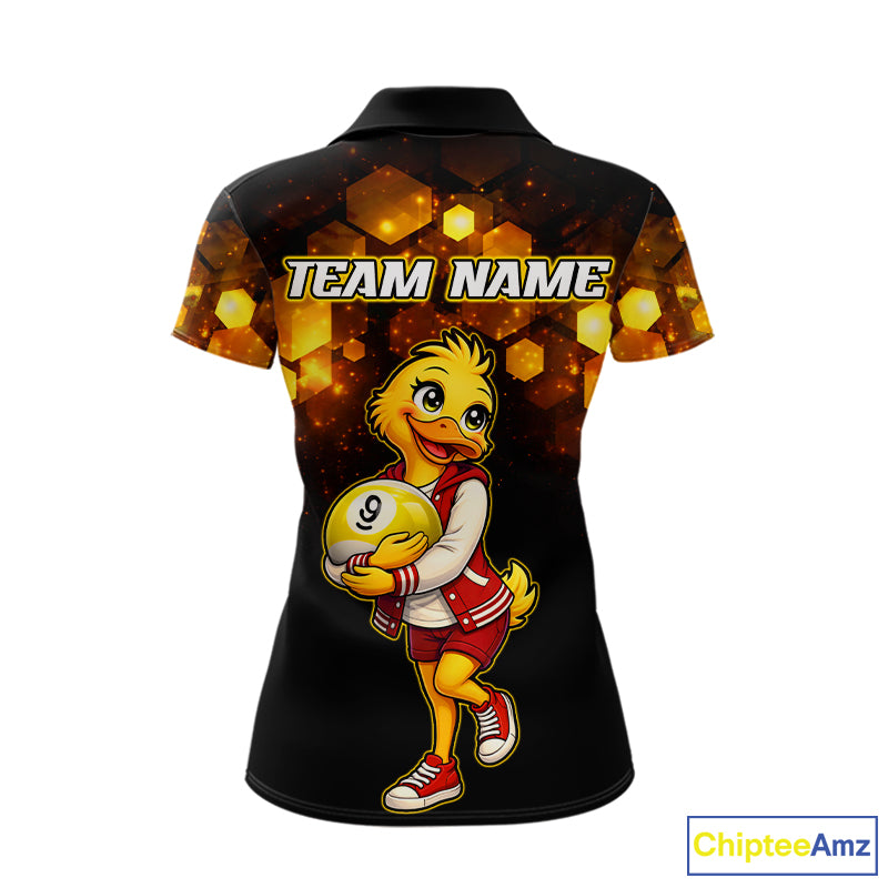 Custom Black & Gold Funny Duck Billiard Shirt for Women Billiard Jersey League 9 Ball Pool for Couples BHT14