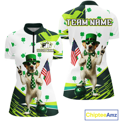 Custom Green Funny Golden Retriever Dog Bowling Shirt Samrock Pattern Bowling St. Patrick Day for Women QZT936