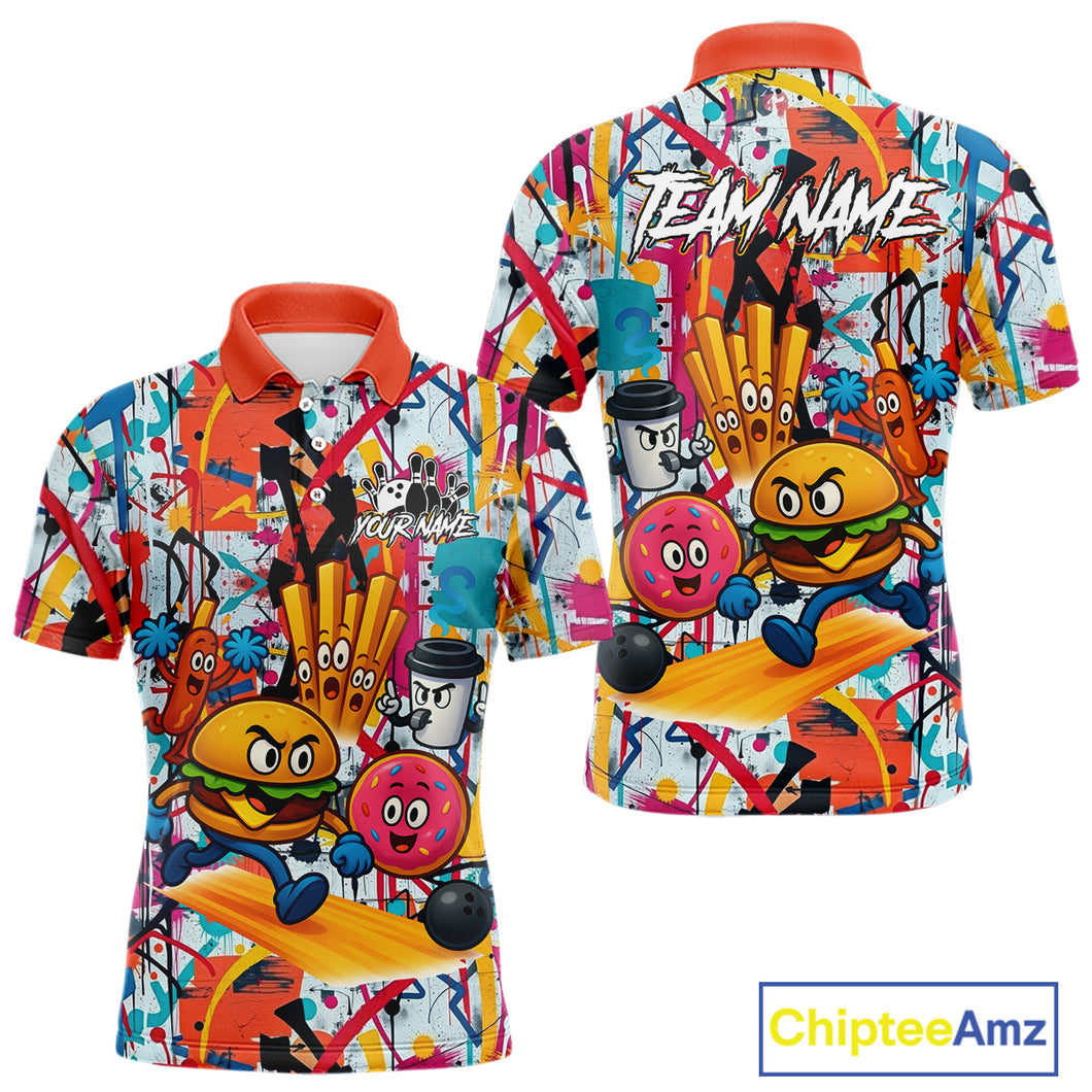 Custom Graffiti Funny Fast Food Bowling Shirt Bowling Team Jersey for Men Bowling Outfit QZT798