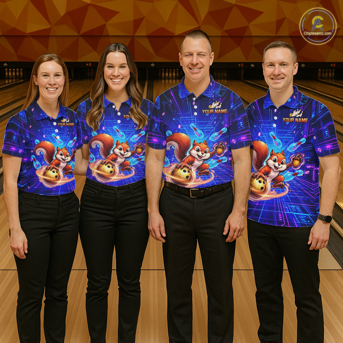 Custom Neon Funny Squirrel Bowling Shirt for Women Bowling Team Jersey Polo & Quarter-Zip Bowling Outfit QZT981