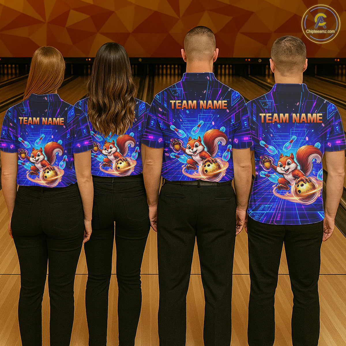 Custom Neon Funny Squirrel Bowling Shirt for Women Bowling Team Jersey Polo & Quarter-Zip Bowling Outfit QZT981