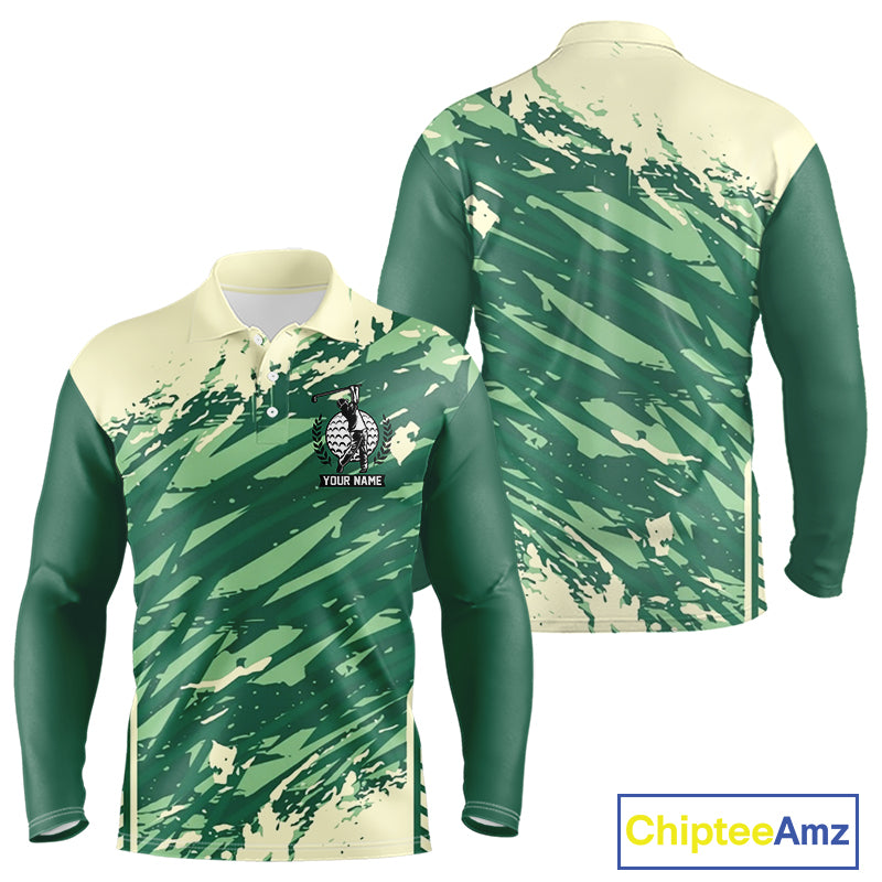 Green Long Sleeve Golf Polo Shirt Custom Name Golf Clubs Personalized Team Golf Tops NHN0007