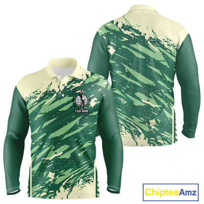 Green Long Sleeve Golf Polo Shirt Custom Name Golf Clubs Personalized Team Golf Tops NHN0007