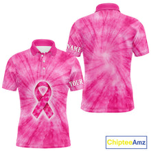 Load image into Gallery viewer, Breast Cancer Golf Shirt Custom Pink Tie Dye Pattern Mens Golf Polo Shirt Personalized Golf Gifts NHN0153