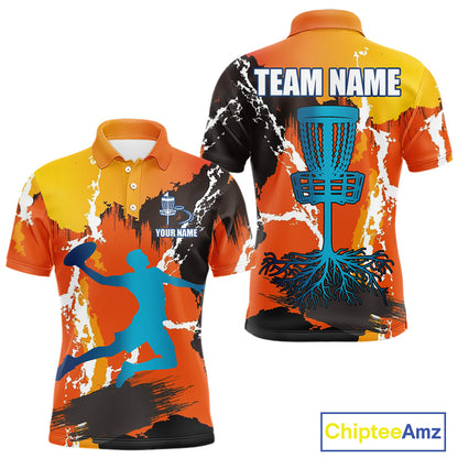 Orange Disc Golf Basket Men Disc Golf Polo Shirts Custom Name Camo Disc Golf Team Shirts For Men NHN0034