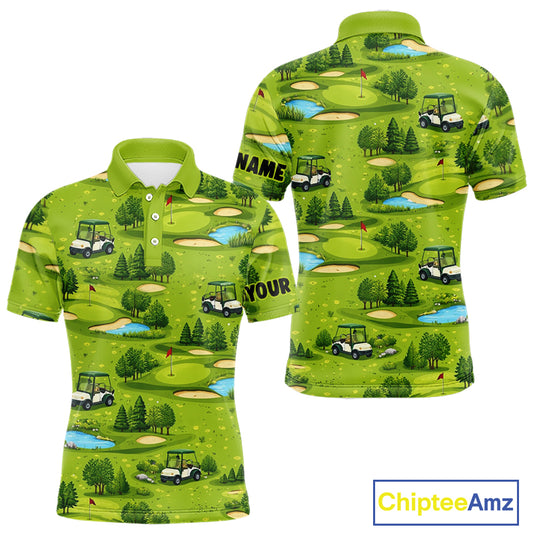 Mens Golf Polo Shirt Custom Gofl Ball Green Golf Course Pattern Team Golf Tops, Golf Gifts NHN0163