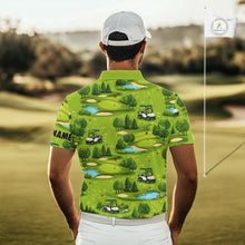 Load image into Gallery viewer, Mens Golf Polo Shirt Custom Gofl Ball Green Golf Course Pattern Team Golf Tops, Golf Gifts NHN0163