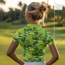 Load image into Gallery viewer, Womens Golf Polo Shirt Custom Gofl Ball Green Golf Course Pattern Team Golf Tops, Golf Gifts NHN0163