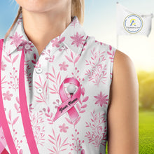 Load image into Gallery viewer, Pink Plaid Womens Sleeveless Golf Polo Shirt Custom Pink Ribbon Breast Cancer Awareness Team Golf Tops NHN0164