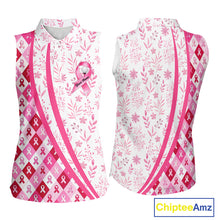 Load image into Gallery viewer, Pink Plaid Womens Sleeveless Golf Polo Shirt Custom Pink Ribbon Breast Cancer Awareness Team Golf Tops NHN0164